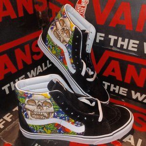Vans Men's 8.5/Women's 10 Fruit Skull Sk8-Hi Sneakers Black/White VN0005U9BA2